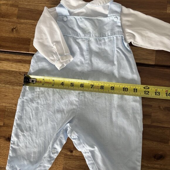 Petit Ami Blue Romper Overalls Style Suit Newborn Peter Pan Collar Heirloom - Picture 10 of 12
